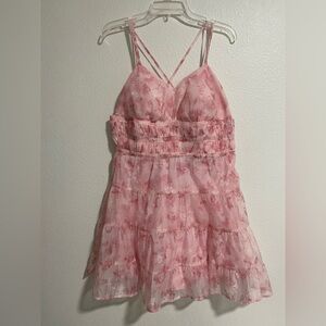 Layered With Love Pink Floral Tiered Chiffon Mini Dress sz L NWT $118